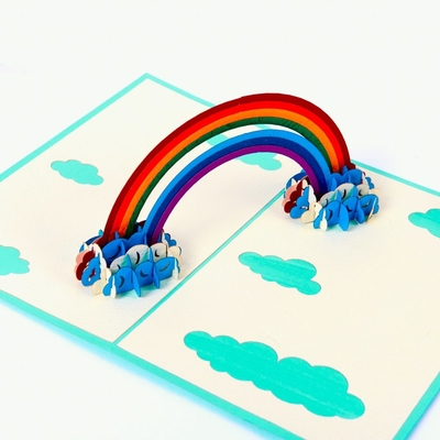 OEM ODM Rainbow Pop Up Card DIY , کارت تولدت مبارک سه بعدی اندازه A5